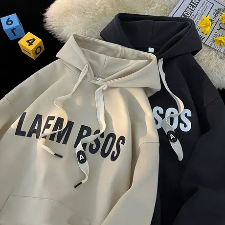 连帽卫衣男春秋季2024新款宽松加厚加绒外套潮牌美式重磅休闲上衣图片