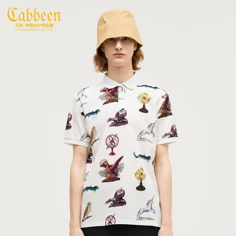 卡宾男装翻领短袖POLO衫印花满身春夏新款B图片