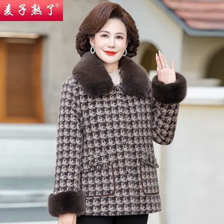 2023冬季新款妈妈装加绒加厚保暖棉袄外套中老年人女装毛呢棉衣服图片