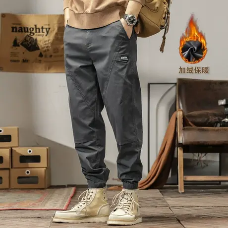 秋冬季新款水洗美式复古弹力加绒工装裤潮牌束脚休闲工装长裤男款图片