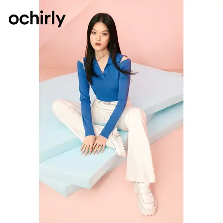 ochirly欧时力 polo衫短款针织衫女新款秋装上衣露肩设计感辣妹风商品大图