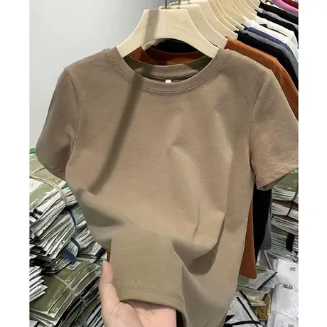 正肩短袖t恤女2024春夏新款内搭打底衫圆领休闲半袖体恤宽松上衣商品大图