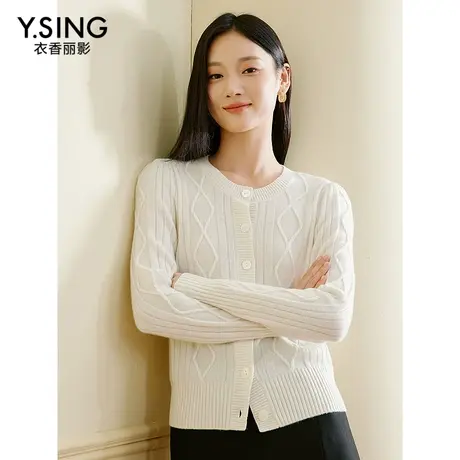 100%山羊绒针织衫女衣香丽影2024年春季新款圆领开衫羊绒衫图片