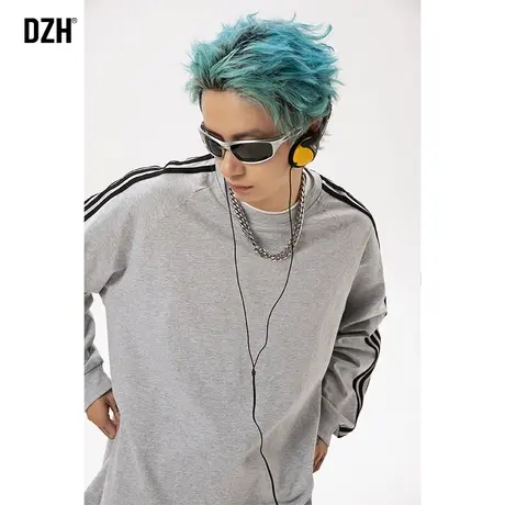 男生灰色卫衣圆领长袖t恤男纯棉简约春季2024新款学生上衣打底衫商品大图