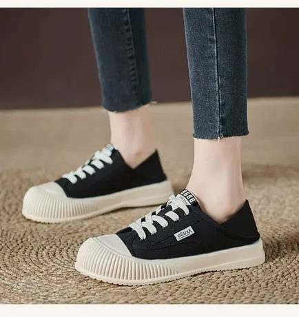 帆布鞋小白鞋女款2024春季新款鞋子女百搭运动休闲鞋春秋厚底板鞋商品大图