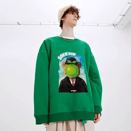 Nuthink日系小众潮流小熊圆领卫衣男潮牌ins宽松oversize情侣上衣商品大图