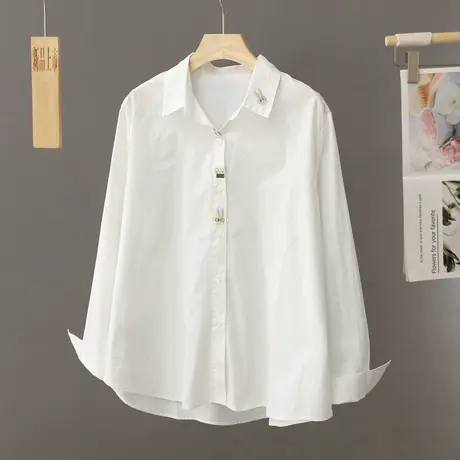 2024春季新款小清新纯棉刺绣长袖衬衫女百搭文艺内搭可爱打底衬衣图片