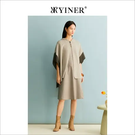 【绵羊毛+山羊绒】YINER音儿女装冬季连帽针织衫斗篷式披肩商品大图