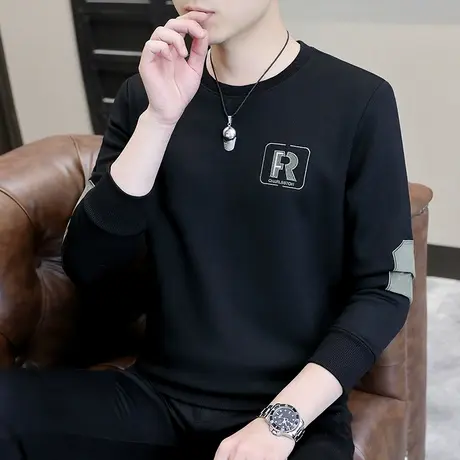 男士卫衣新款秋冬季加绒加厚圆领长袖t恤潮牌休闲帅气上衣打底衫商品大图