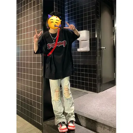 纯棉美式复古设计感短袖t恤女夏季新款宽松小众chic港味半袖上衣商品大图