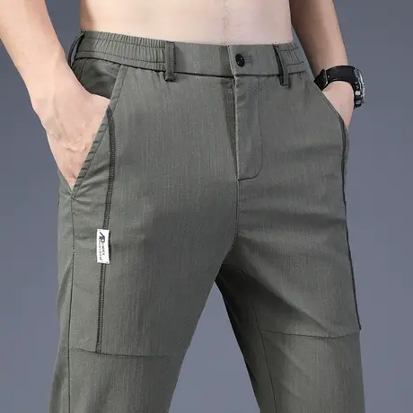 夏款军绿色休闲裤男士夏季薄款弹力商务西裤子男装夏装上班工作服商品大图