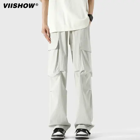 VIISHOW美式工装裤男春秋季潮牌高街伞兵抽绳直筒阔腿休闲长裤子商品大图