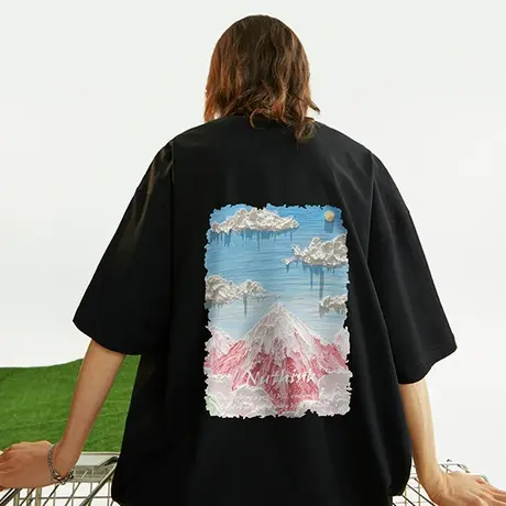 欧美潮流油画短袖T恤男潮中性风小众设计感宽松oversize情侣半袖商品大图