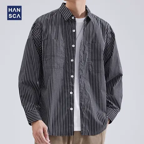 hansca春季条纹衬衫男高级感青少年新款潮牌宽松日系休闲衬衣外套商品大图