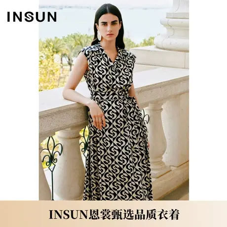 INSUN恩裳夏季S型logo弹力棉印花连衣裙图片