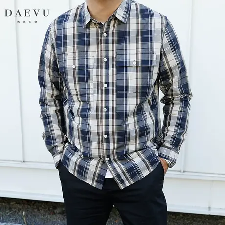 秋春新款欧美休闲格子潮胖子大号加肥加大码男士长袖衬衫衬衣商品大图