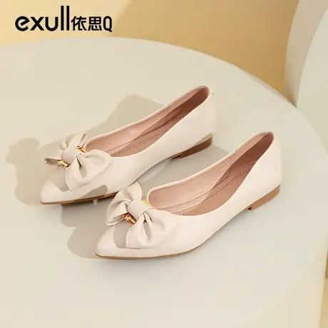 依思q浅口粗跟单鞋女2024新款女鞋春季温柔风晚晚鞋尖头平底鞋子商品大图