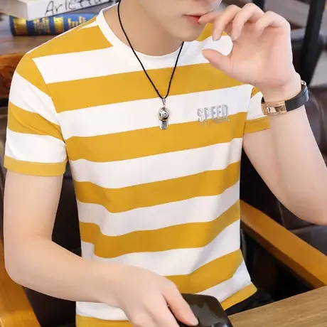 夏季休闲条纹短袖t恤男士上衣服韩版潮流ins半袖体恤个性夏装男装商品大图