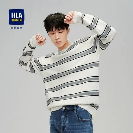 HLA/海澜之家SPRINTING SMILE条纹长袖针织衫秋冬圆领毛衣女男图片