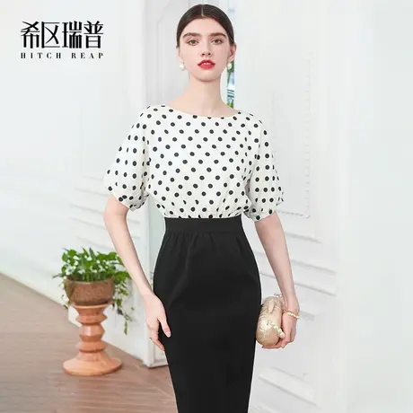 希区瑞普高端气质连衣裙女2023年新款秋季法式波点职业显瘦修身裙图片