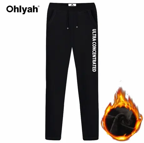 Ohlyah加绒卫裤女2023秋装字母印花长裤子运动休闲裤收小脚口裤潮商品大图