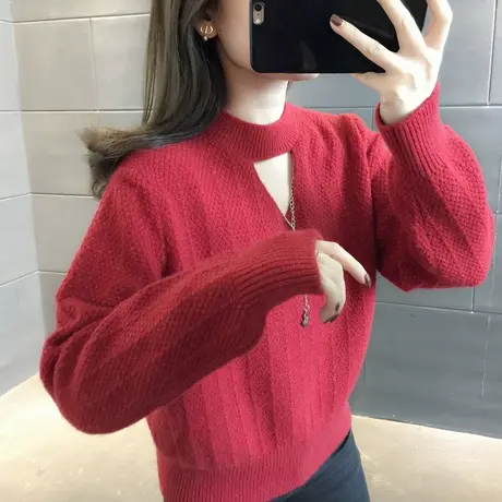 今年流行小心机镂空圆领打底毛衣2023春季新款女装气质显瘦针织衫商品大图