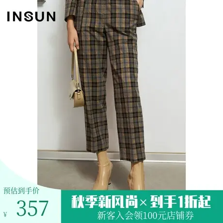 恩裳冬季商场同款复古英伦气质格纹宽松烟管裤长裤西裤女商品大图