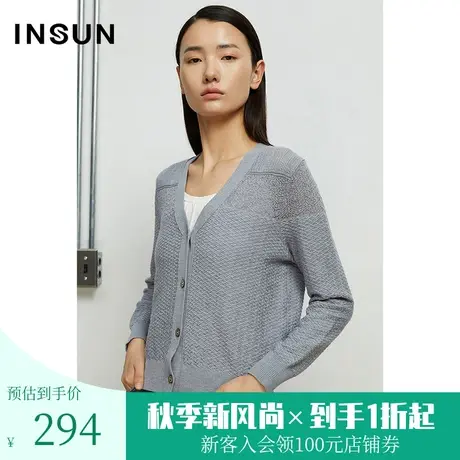 恩裳春秋经典时尚立体感单排扣V领设计开衫羊毛毛针织衫商品大图