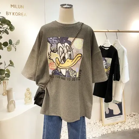 2021早春新款韩国东大门ins潮秋冬中长款磨毛棉T恤打底衫欧货大码图片