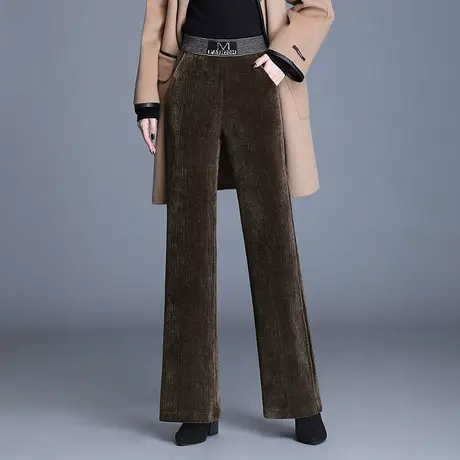 加绒雪尼尔直筒长裤秋冬女2023新款高腰垂感宽松微喇阔腿裤休闲裤商品大图