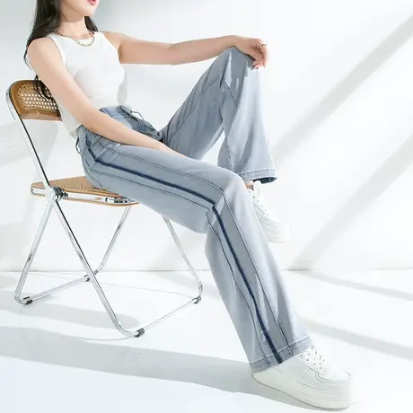 高腰窄版冰丝阔腿牛仔裤女2023年新款夏季薄款裤子女裤天丝直筒裤商品大图