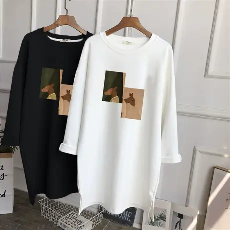 白色T恤女磨毛宽松大版内搭上衣2022春秋冬中长款纯棉长袖打底衫商品大图