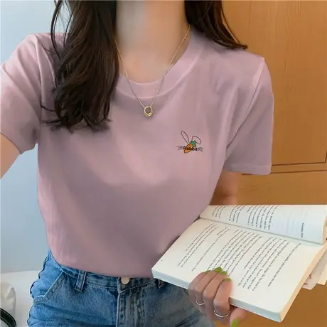 短袖t恤女夏装宽松显瘦简约纯棉半袖2023年新款韩版卡通印花上衣商品大图