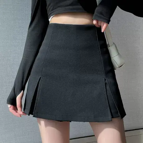 黑色开叉西装半身裙女夏季高腰包臀a字短裙子显瘦半裙包裙裙裤夏图片