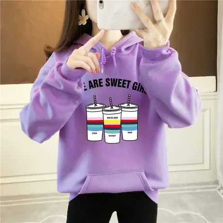 卫衣女韩版潮宽松学生加绒新款秋冬季闺蜜情侣装印花连帽外套图片