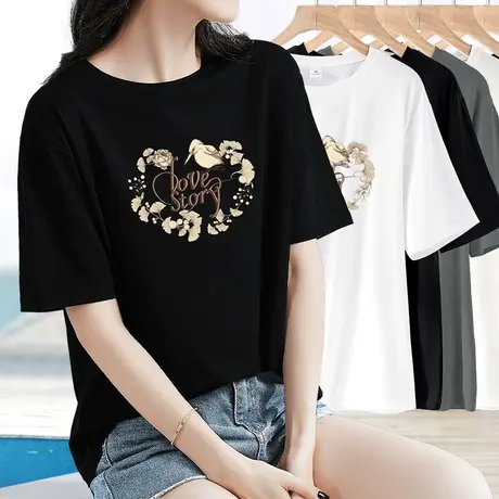 2023年新款短袖t恤女罗马天丝夏季宽松ins潮印花冰丝冰感半袖上衣图片