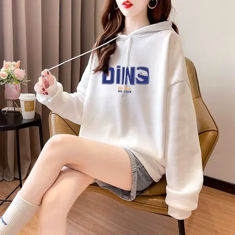 卫衣女韩版连帽印花卫衣女春秋薄款慵懒风宽松显瘦长袖上衣春秋潮商品大图