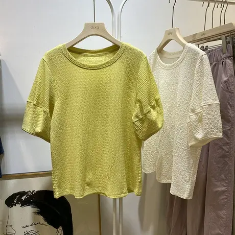 洋气减龄褶皱感短袖T恤女夏季百搭宽松显瘦设计感小众纯色上衣潮商品大图