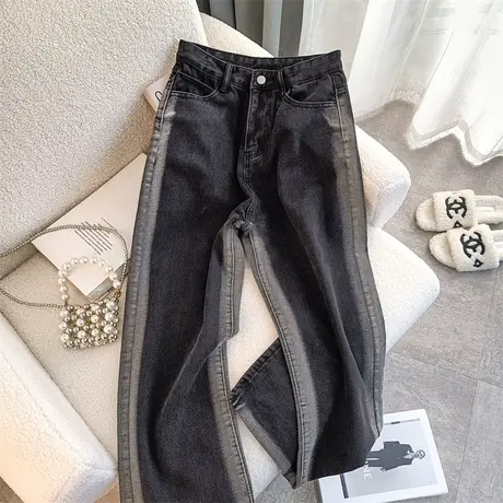 美式复古设计感渐变牛仔裤女夏季薄款高街潮ins宽松高腰阔腿裤子商品大图