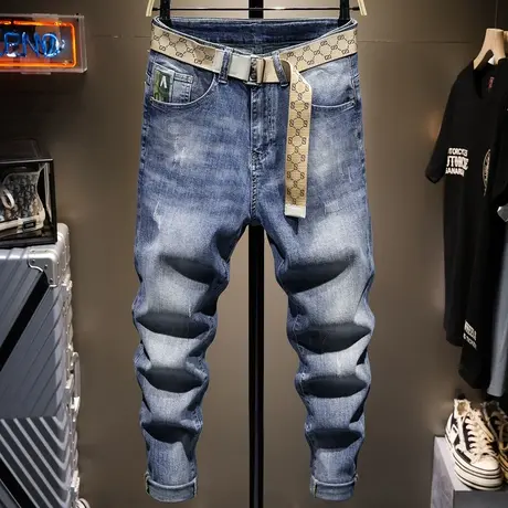 夏季薄款浅色牛仔裤男宽松直筒百搭九分裤韩版潮流男生潮牌裤子男商品大图