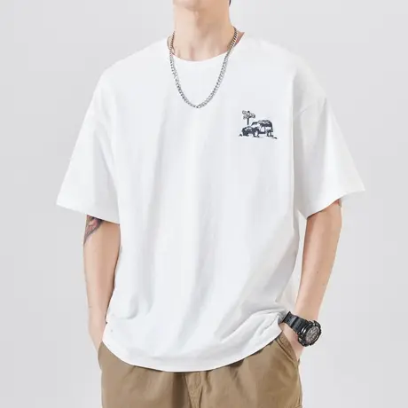 夏季薄款圆领短袖t恤男装后背面印花体恤男士纯棉半截袖上衣男款商品大图