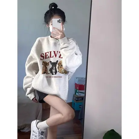 圆领卫衣女春秋新款大码胖mm小个子减龄显瘦长袖百搭上衣2-300斤商品大图