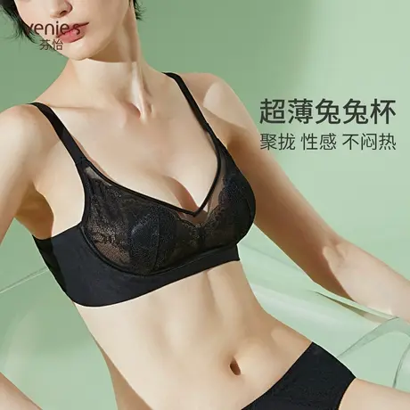 芬怡超薄蕾丝兔兔杯性感内衣女果冻条软支撑大胸显小文胸EV106图片