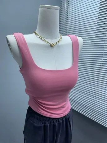 高性价比~双层防透!纯欲性感吊带背心女高腰短款修身无袖打底上衣图片
