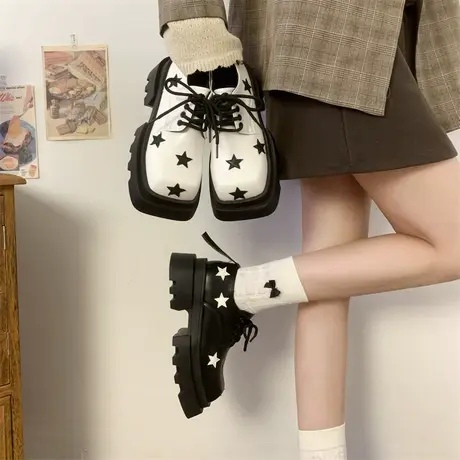 厚底小皮鞋女2024年春秋季新款防滑增高单鞋配裙子小众英伦乐福鞋商品大图