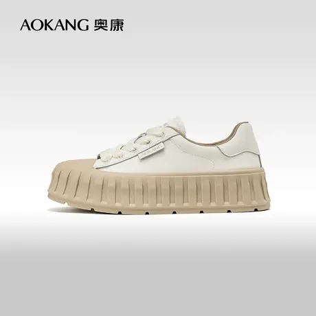 奥康女鞋 2024春季新款时尚厚底饼干帆布鞋百搭拼色运动休闲板鞋图片