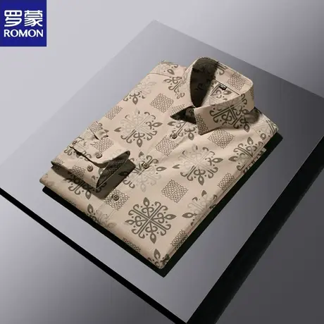 罗蒙新款男装春秋季男士长袖衬衫印花衬衣中青年时尚休闲免烫寸衫图片