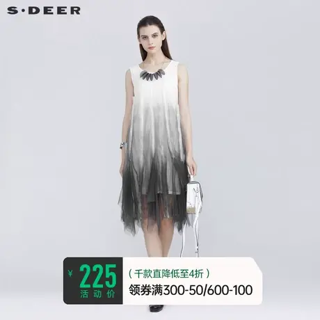 sdeer圣迪奥女夏装时尚圆领网纱拼接高级感无袖连衣裙S21281248图片