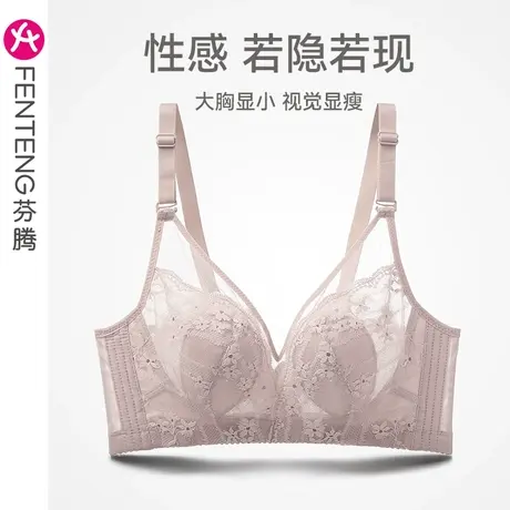 芬腾文胸无钢圈蕾丝薄款性感大胸显小上托防下垂胸罩舒适女士内衣商品大图