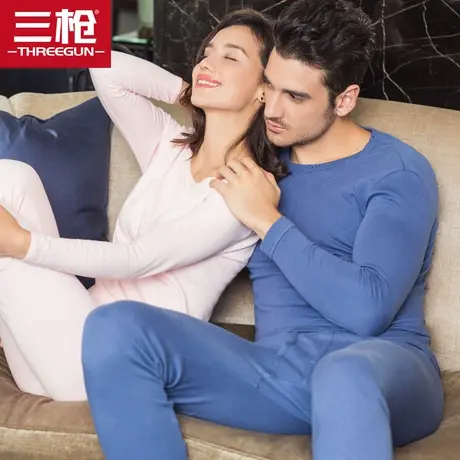 三枪新疆棉加厚纯棉男士发热保暖内衣套装圆领修身打底女士秋衣裤图片